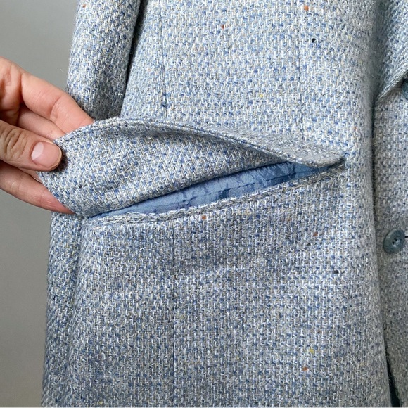 Vintage blue gray & white structured double vent Nino Cerruti wool tweed blazer - Picture 5 of 8